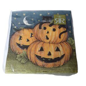 Paper Party Napkins Halloween Stacked Pumpkins Gold Stars Black Cat 40 pc